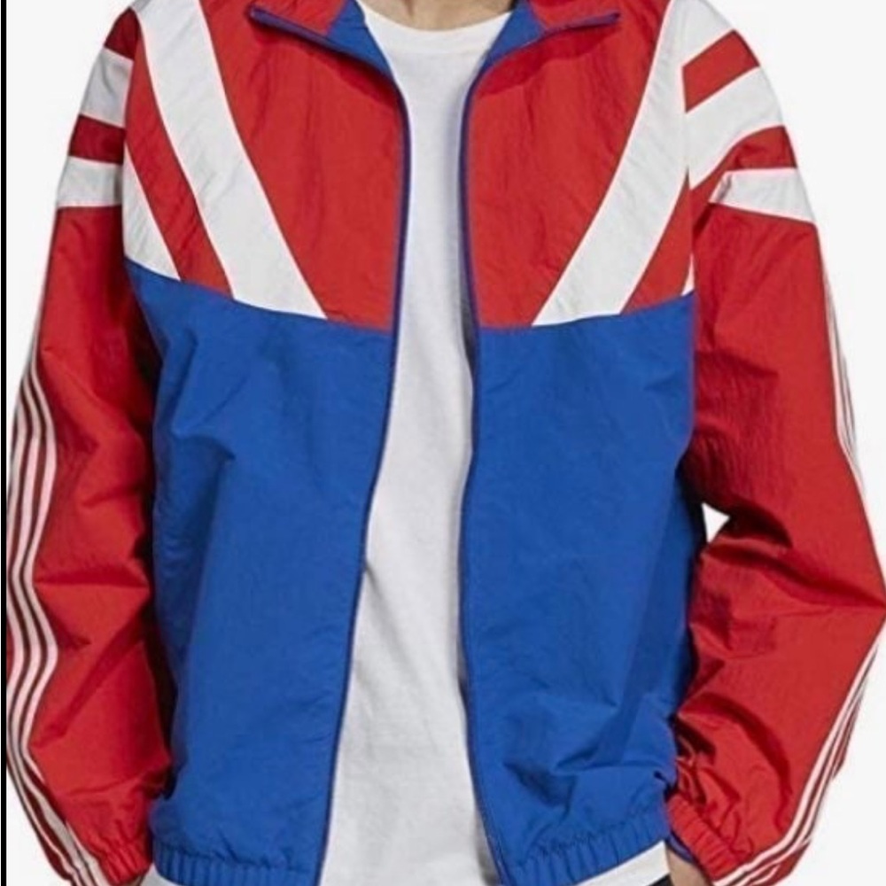 Adidas Red and Blue Windbreaker with Geometric Design NWT